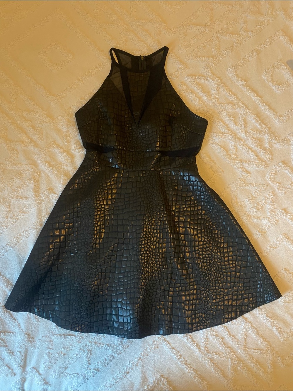 Astr Black Croc-Embossed Halter Dress